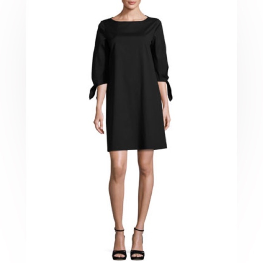 Lafayette 148 Elaina Tie-Sleeve Stretch-Cotton Shift Dress in Black Size Small